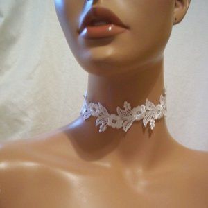 White Small Flower Lace Choker, White Lace Necklace, White Choker, Lace Choker